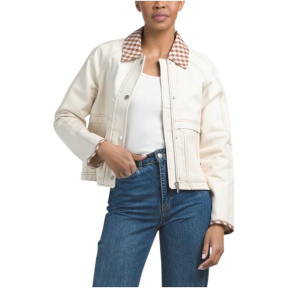 Bagatelle Collection Jackets & Blazers - BAGATELLE COLLECTION Denim Jacket With Gingham Detailling